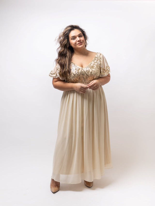 pretty HAZEL|Plus Size V-Neck Short Sleeve Sequin Bodice Mother of the Bride Dress Fan Photos 3
