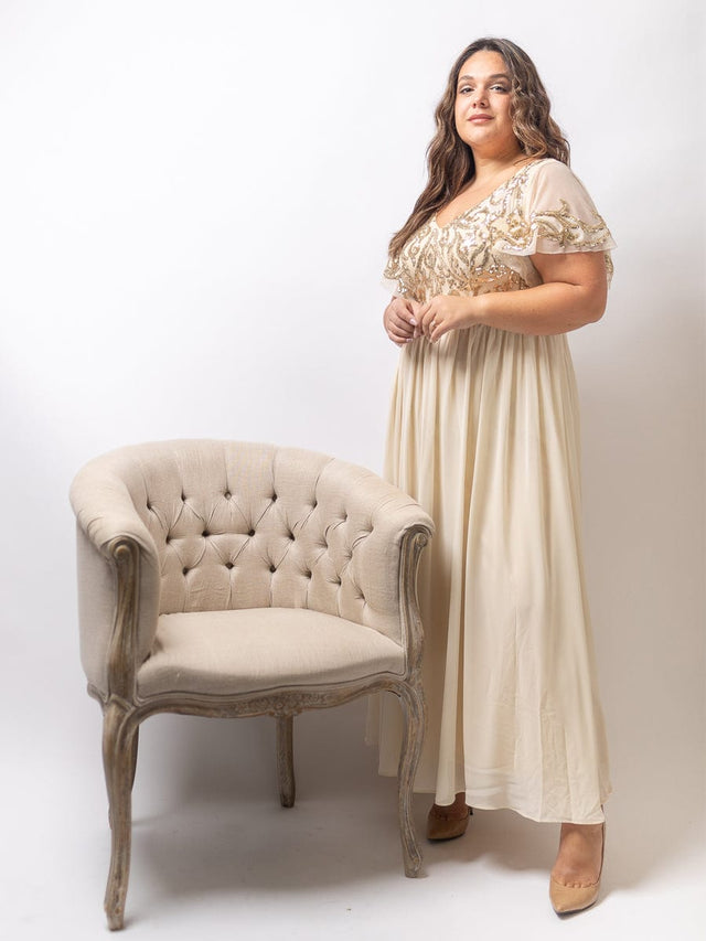 pretty HAZEL|Plus Size V-Neck Short Sleeve Sequin Bodice Mother of the Bride Dress Fan Photos 2
