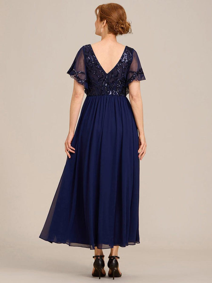 Glitter Sequin Chiffon Mother of the Bride Dresses with Sleeves