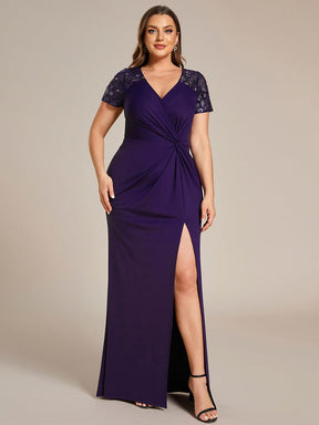 Plus Size Front Slit Short Sleeve With Sequin Formal Evening Dresses
