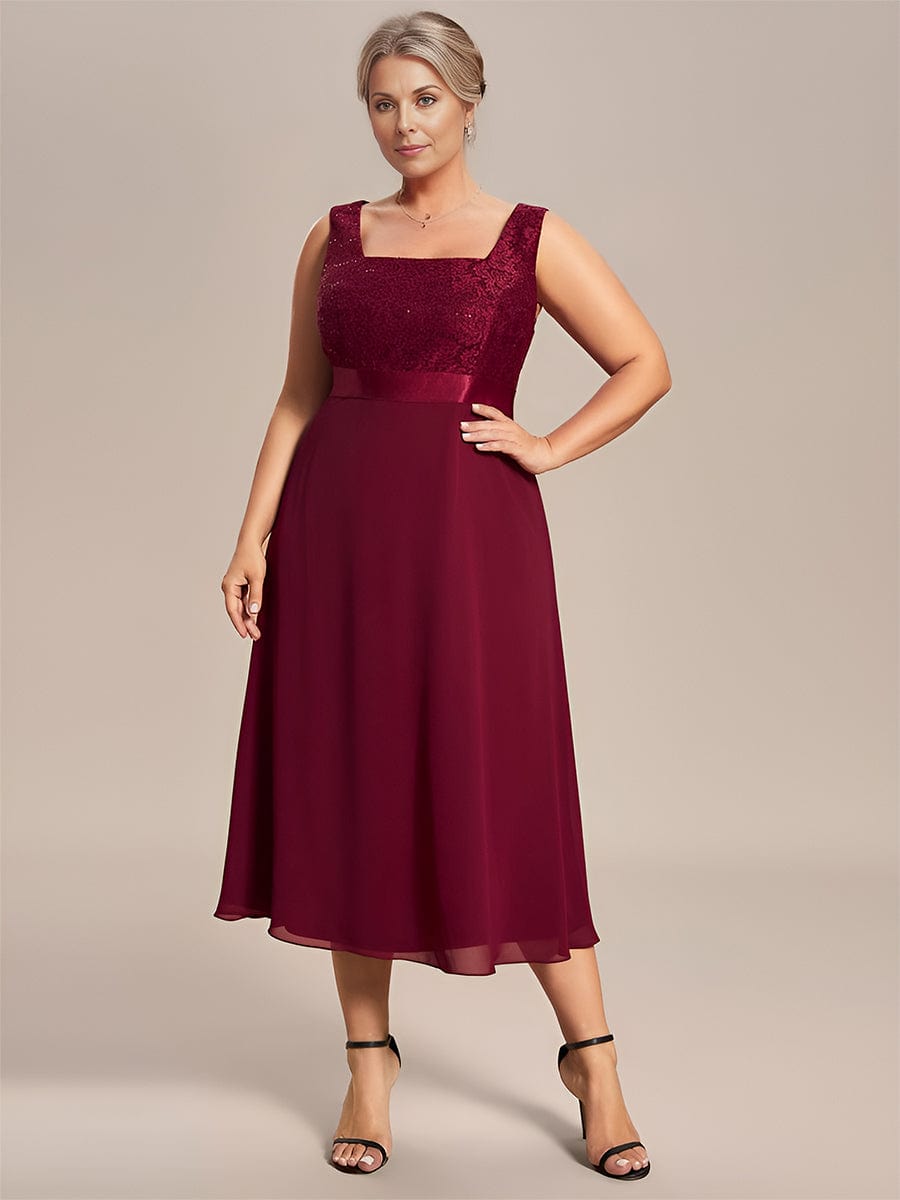Plus Size Square Neckline A-Line Chiffon Mother of the Bride Dress with Lace Cardigan #color_Burgundy