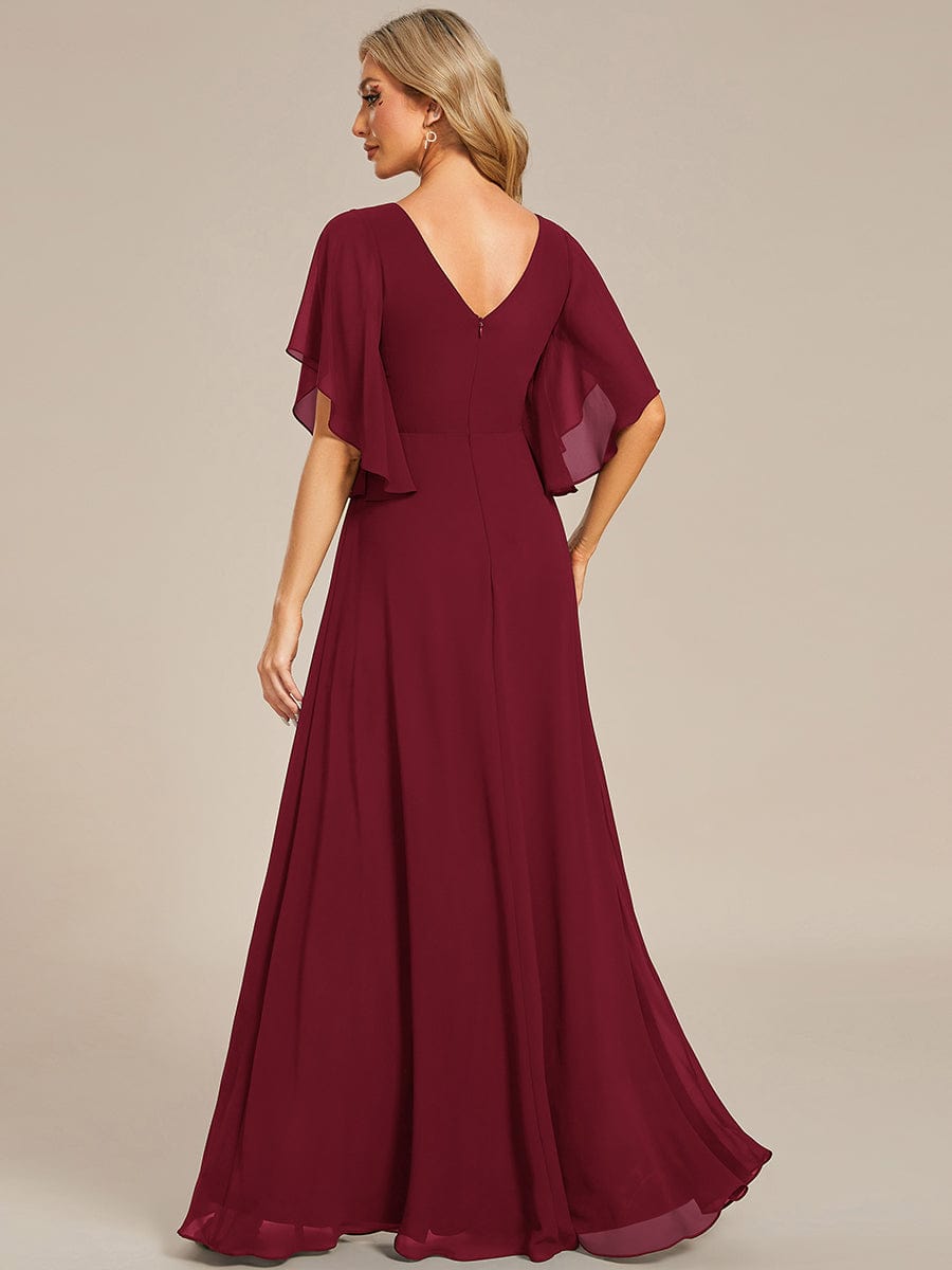 Half Sleeves Top Applique Decoration Chiffon Mother of the Bride Dress #color_Burgundy