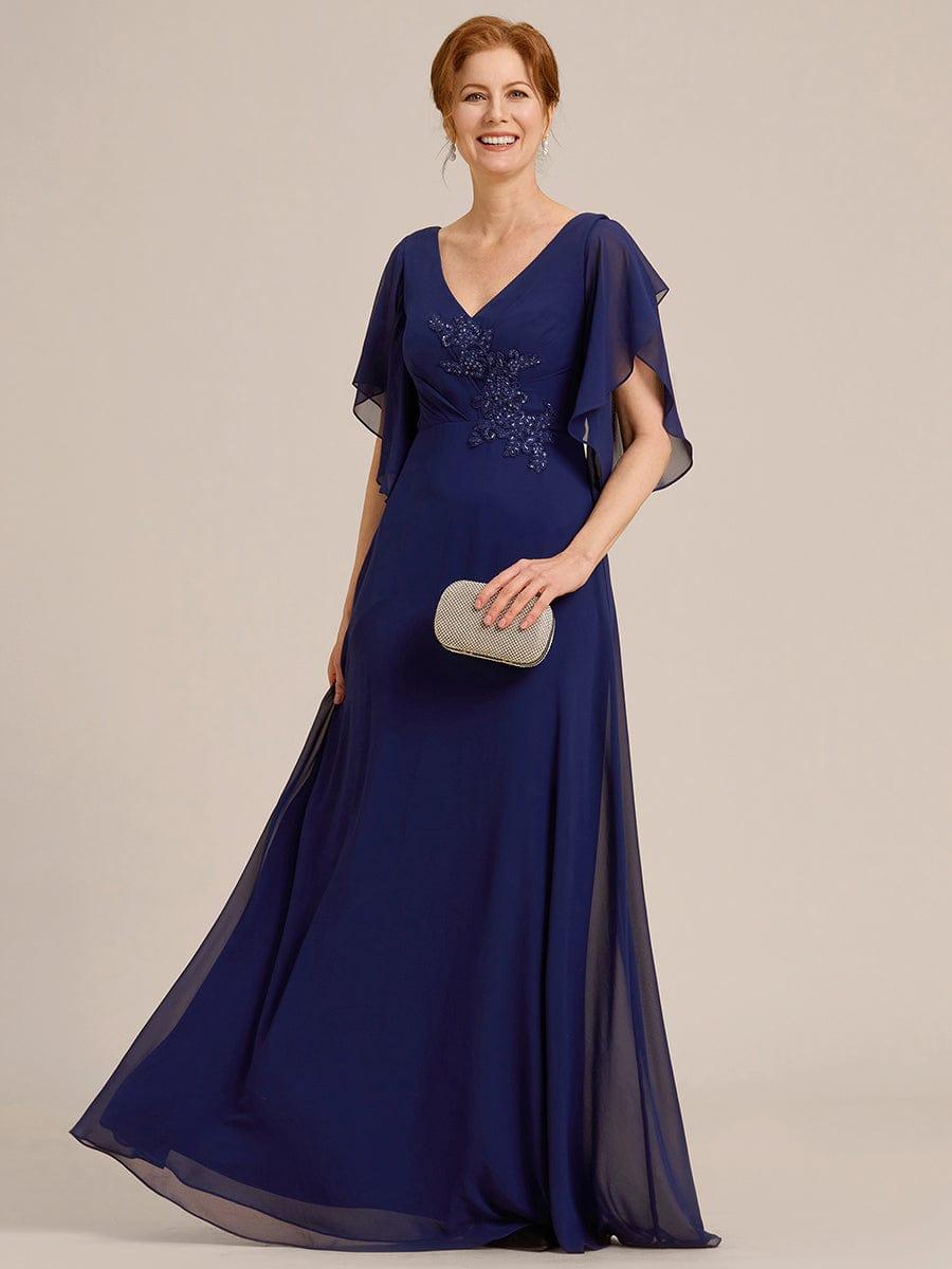 Elegant V-Neck Half Sleeves Chiffon Mother of the Bride Dress with