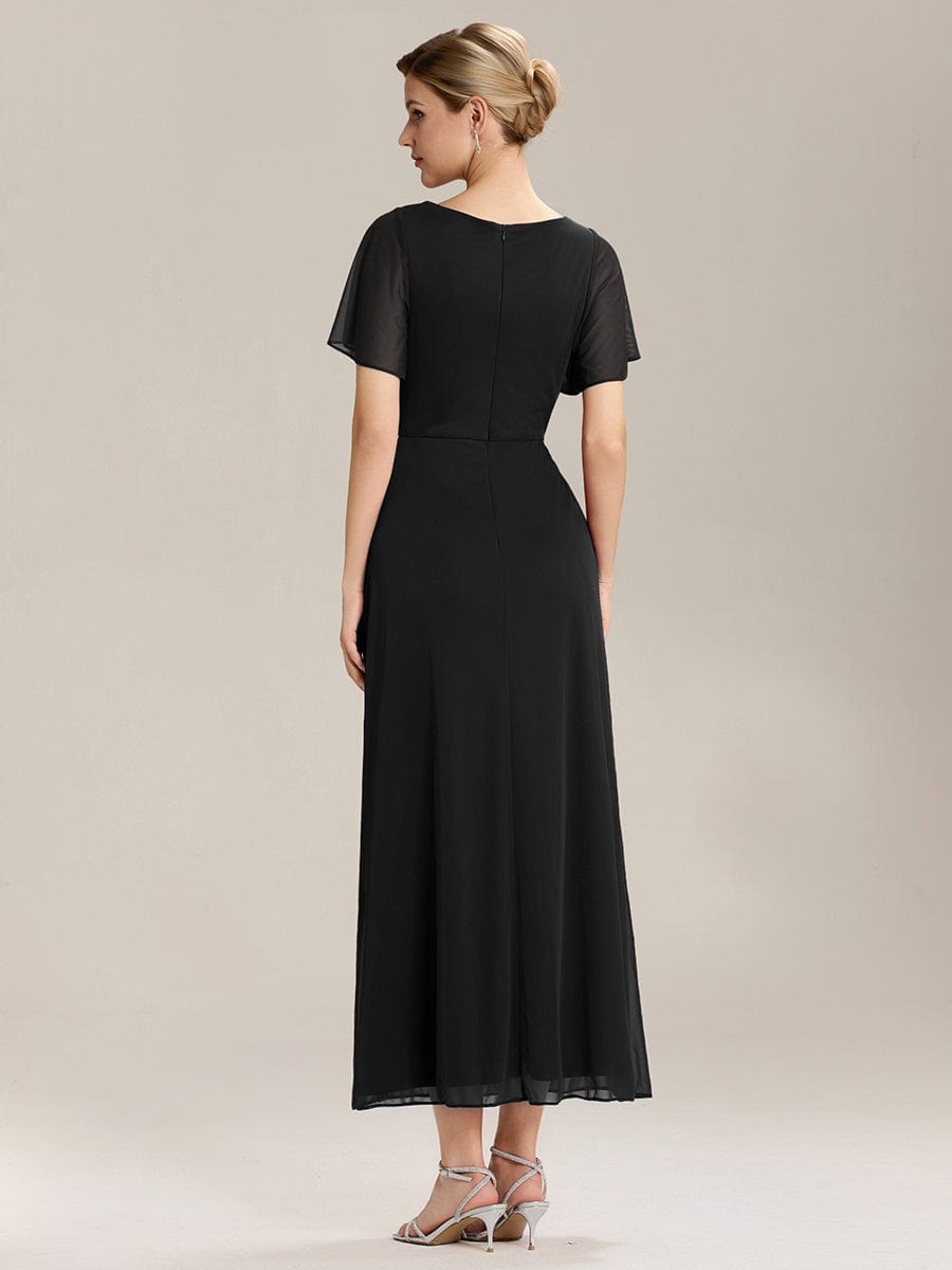 Side Split Chiffon Ruffle Sleeve Dress #color_Black