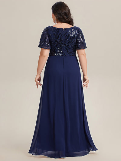 Plus Size Flowing Ribbons Chiffon Mother of the Bride Dress #color_Navy Blue
