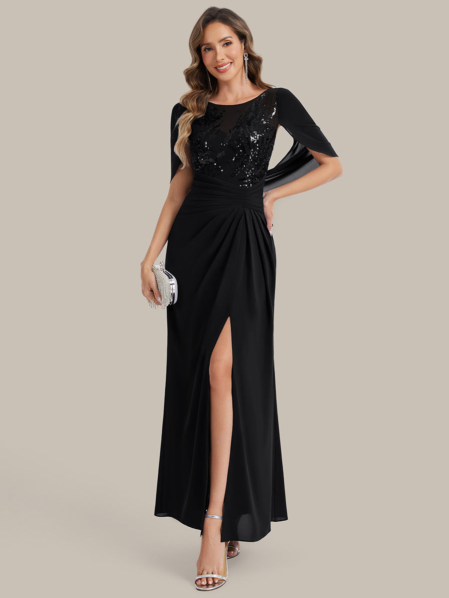 See-through Chiffon Sleeveless Mother of the Bride Dress #color_Black