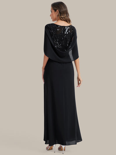 See-through Chiffon Sleeveless Mother of the Bride Dress #color_Black