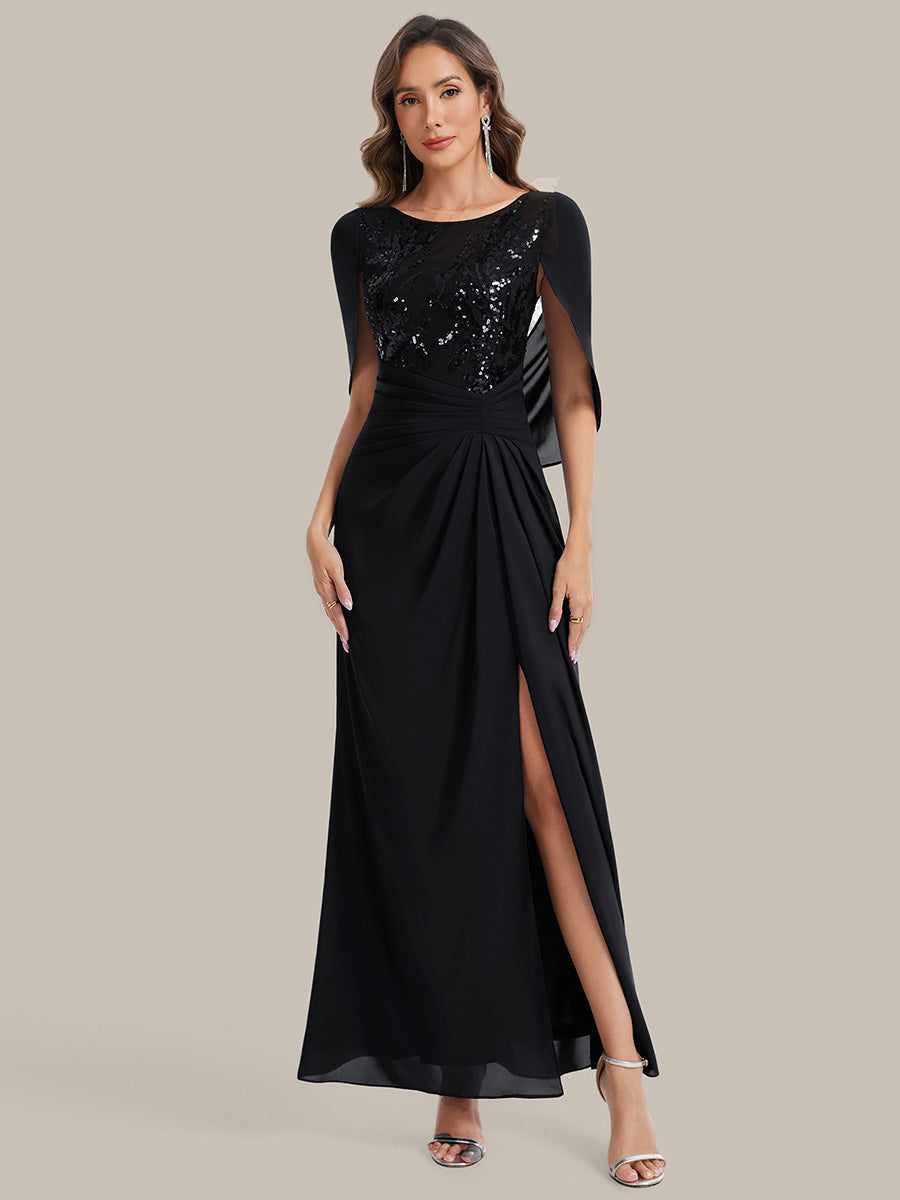 See-through Chiffon Sleeveless Mother of the Bride Dress #color_Black
