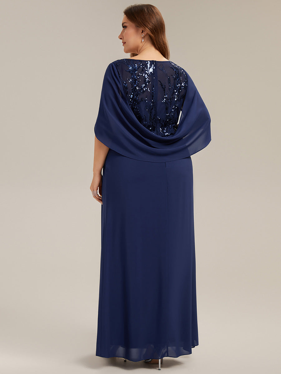 Plus Size See-through Chiffon Mother of the Bride Dress #color_Navy Blue
