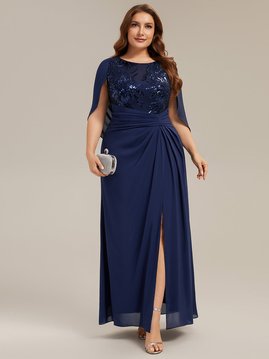 Plus Size See-through Chiffon Mother of the Bride Dress #color_Navy Blue
