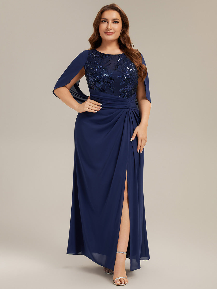 Plus Size See-through Chiffon Mother of the Bride Dress #color_Navy Blue