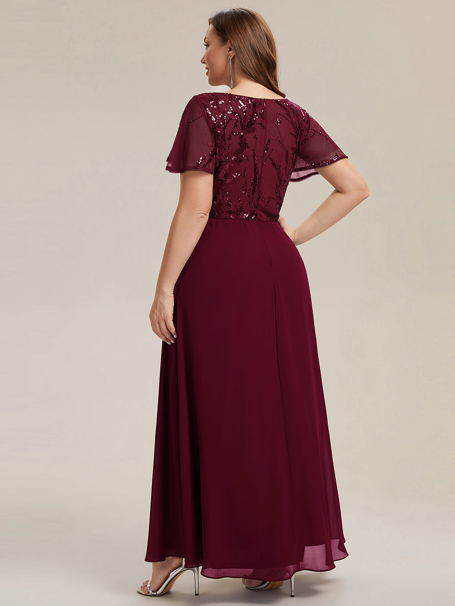 Plus Size Applique Sequin Mother of the Bride Dress #color_Burgundy