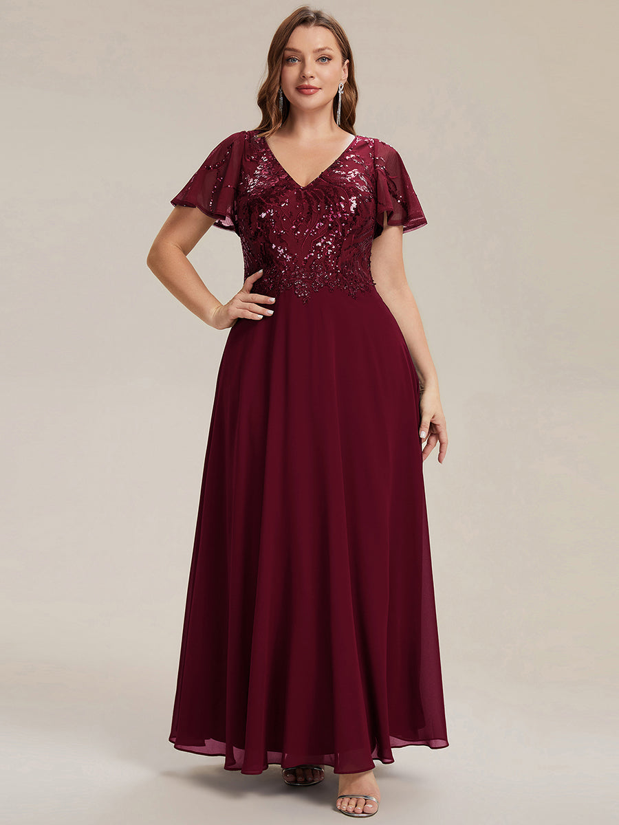 Plus Size Applique Sequin Mother of the Bride Dress #color_Burgundy