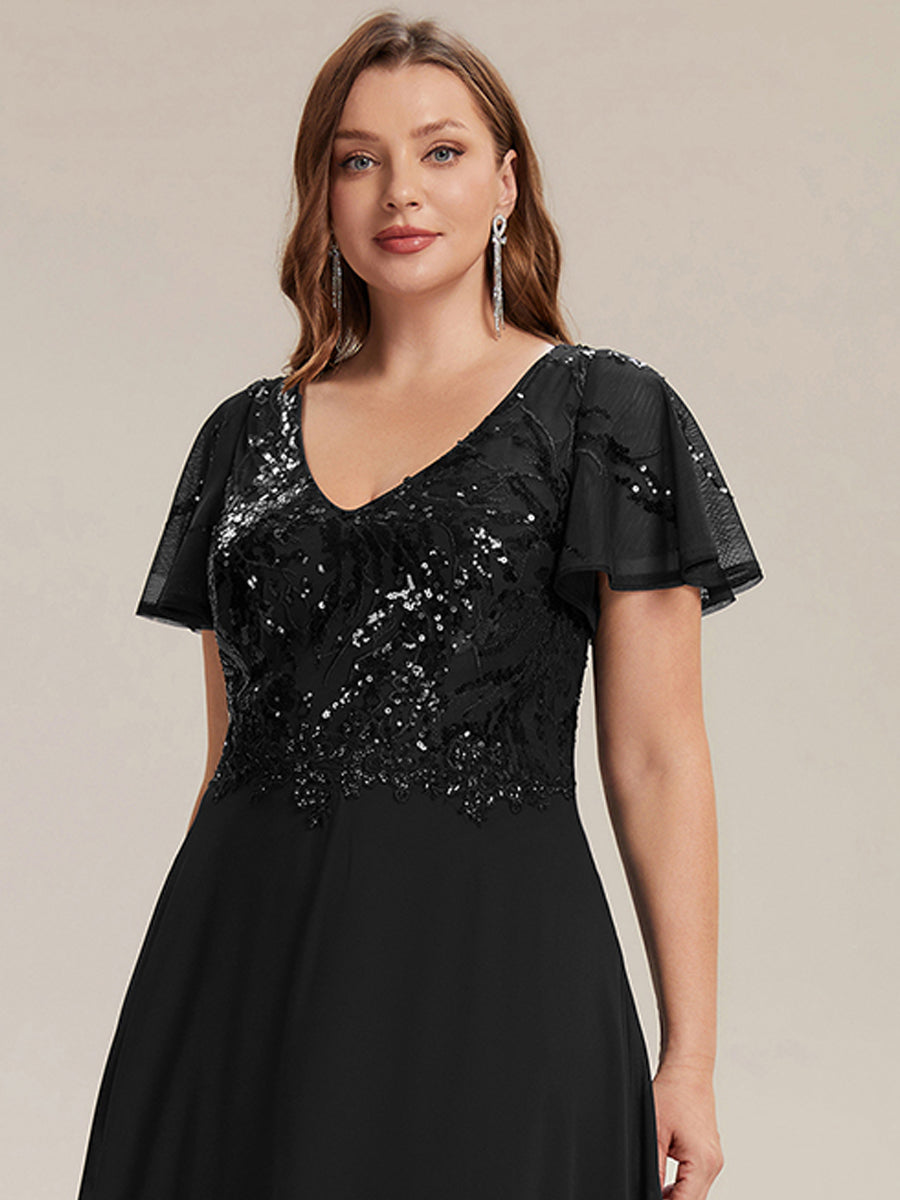 Plus Size Applique Sequin Mother of the Bride Dress #color_Black