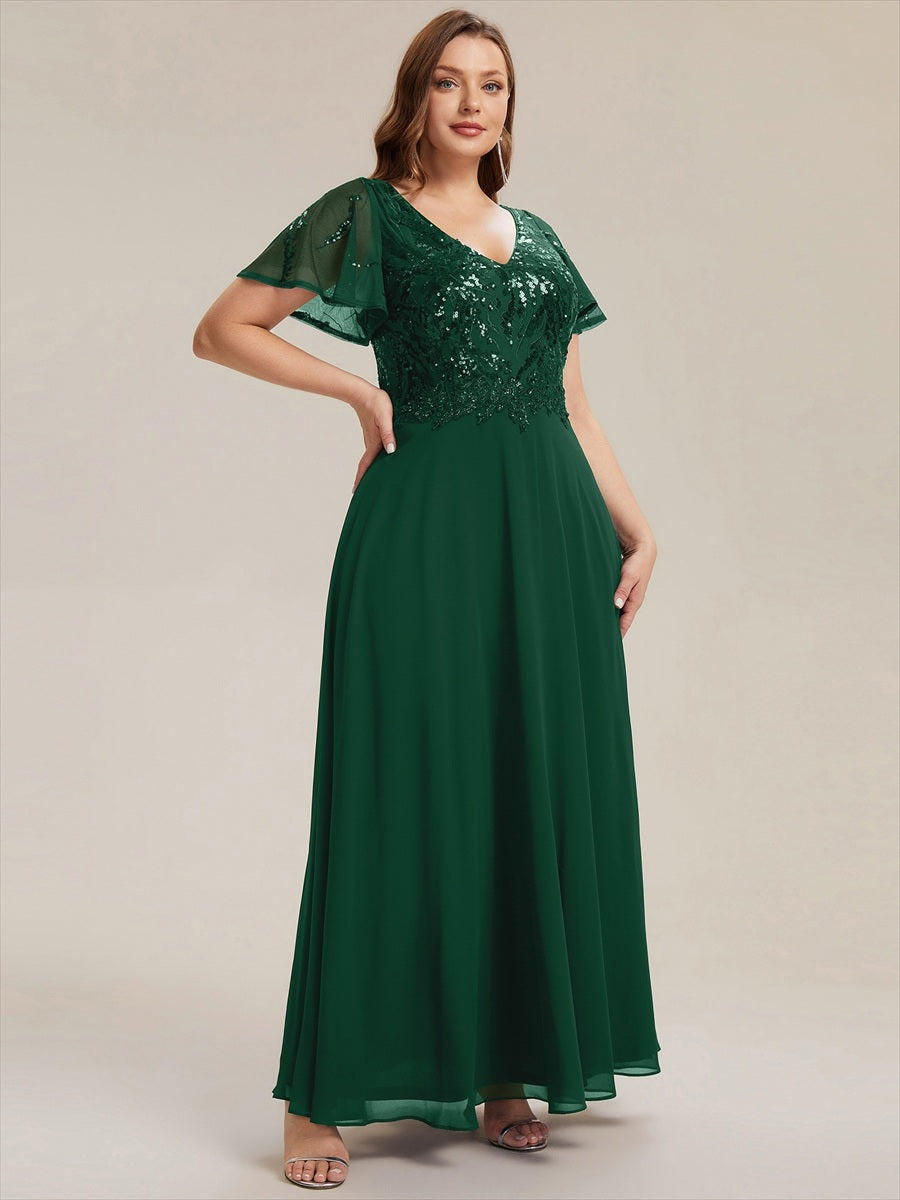 Plus Size Applique Sequin Mother of the Bride Dress #color_Dark Green