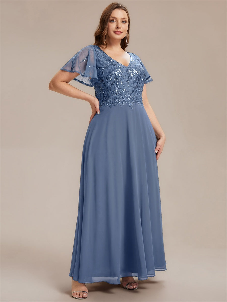 Plus Size Applique Sequin Mother of the Bride Dress #color_Dusty Blue