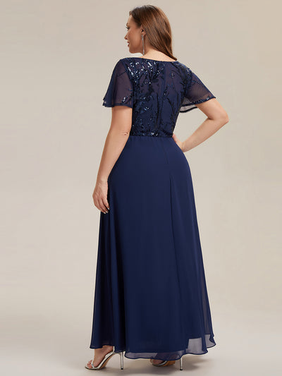 Plus Size Applique Sequin Mother of the Bride Dress #color_Navy Blue