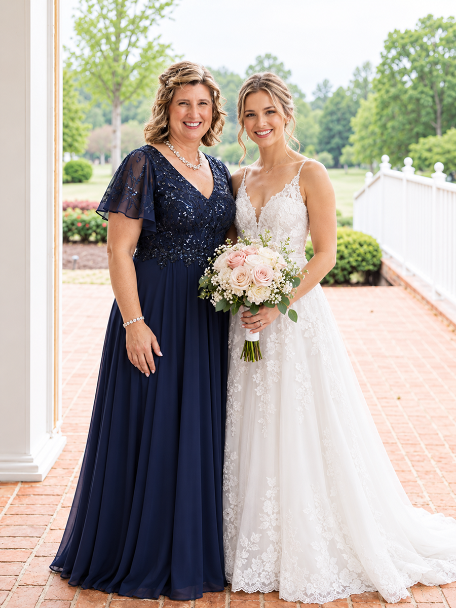 Plus Size Applique Sequin Mother of the Bride Dress #color_Navy Blue