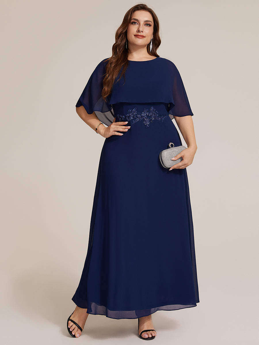 Chiffon Cape Sleeve A-Line Mother of the Bride Dress #color_Navy Blue