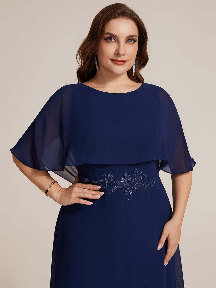 Chiffon Cape Sleeve A-Line Mother of the Bride Dress #color_Navy Blue