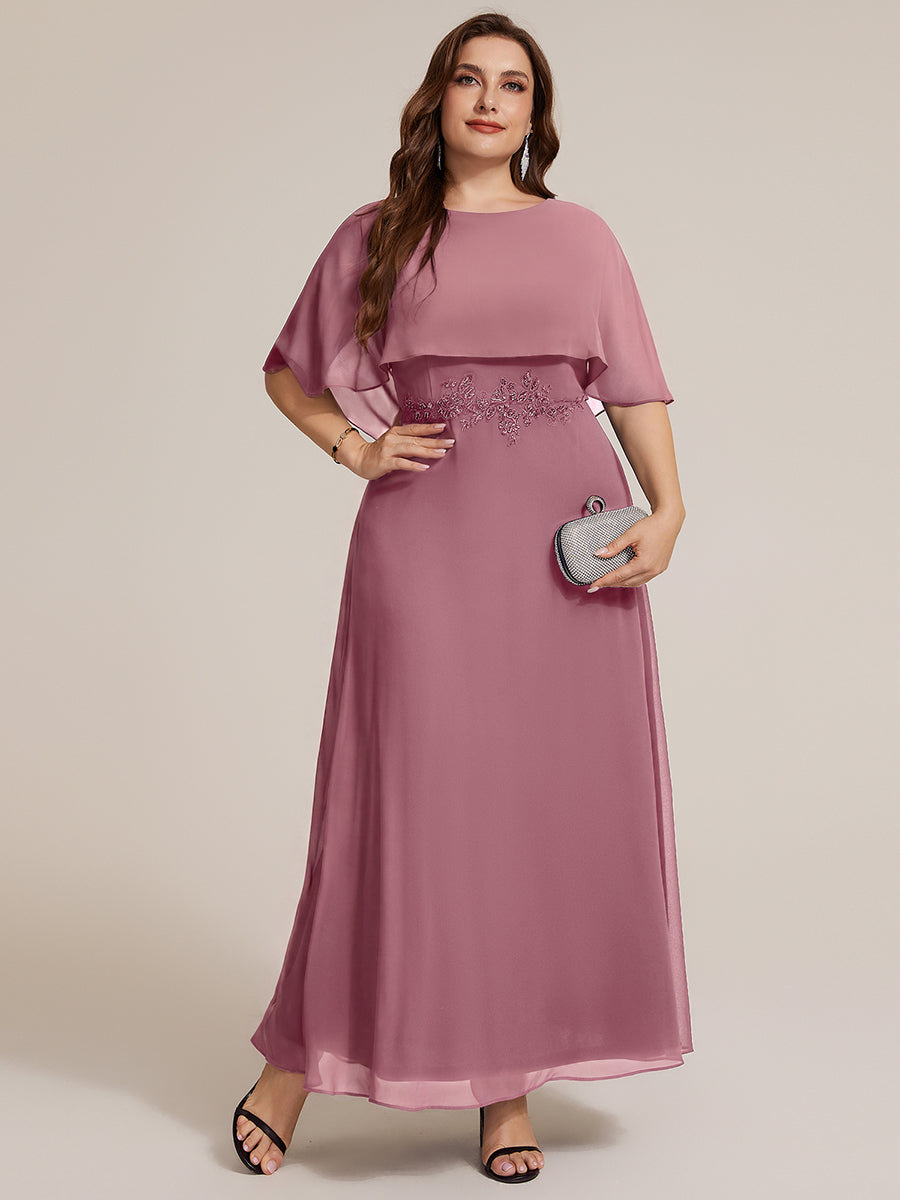 Plus Size Chiffon Cape Sleeve Mother of the Bride Dress #color_Purple Orchid
