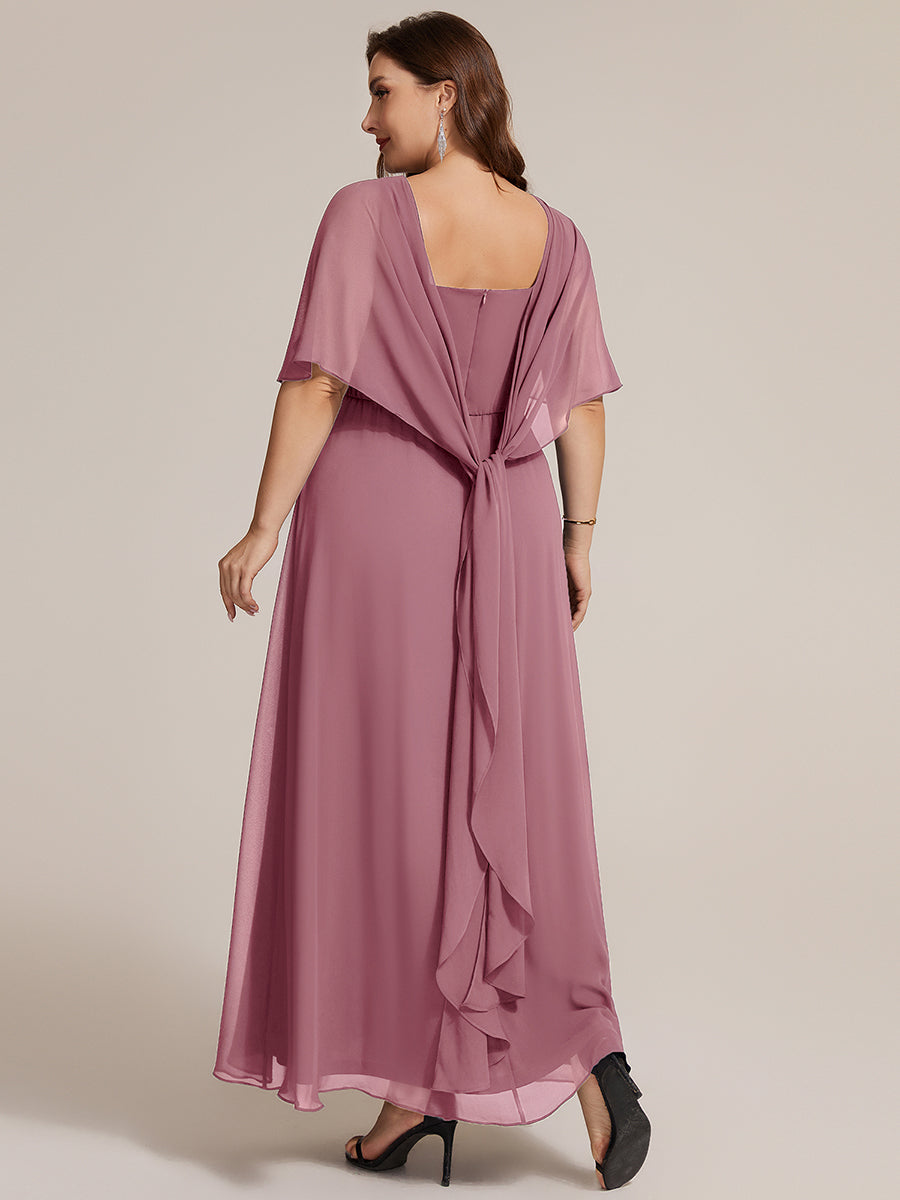 Chiffon Cape Sleeve A-Line Mother of the Bride Dress #color_Purple Orchid