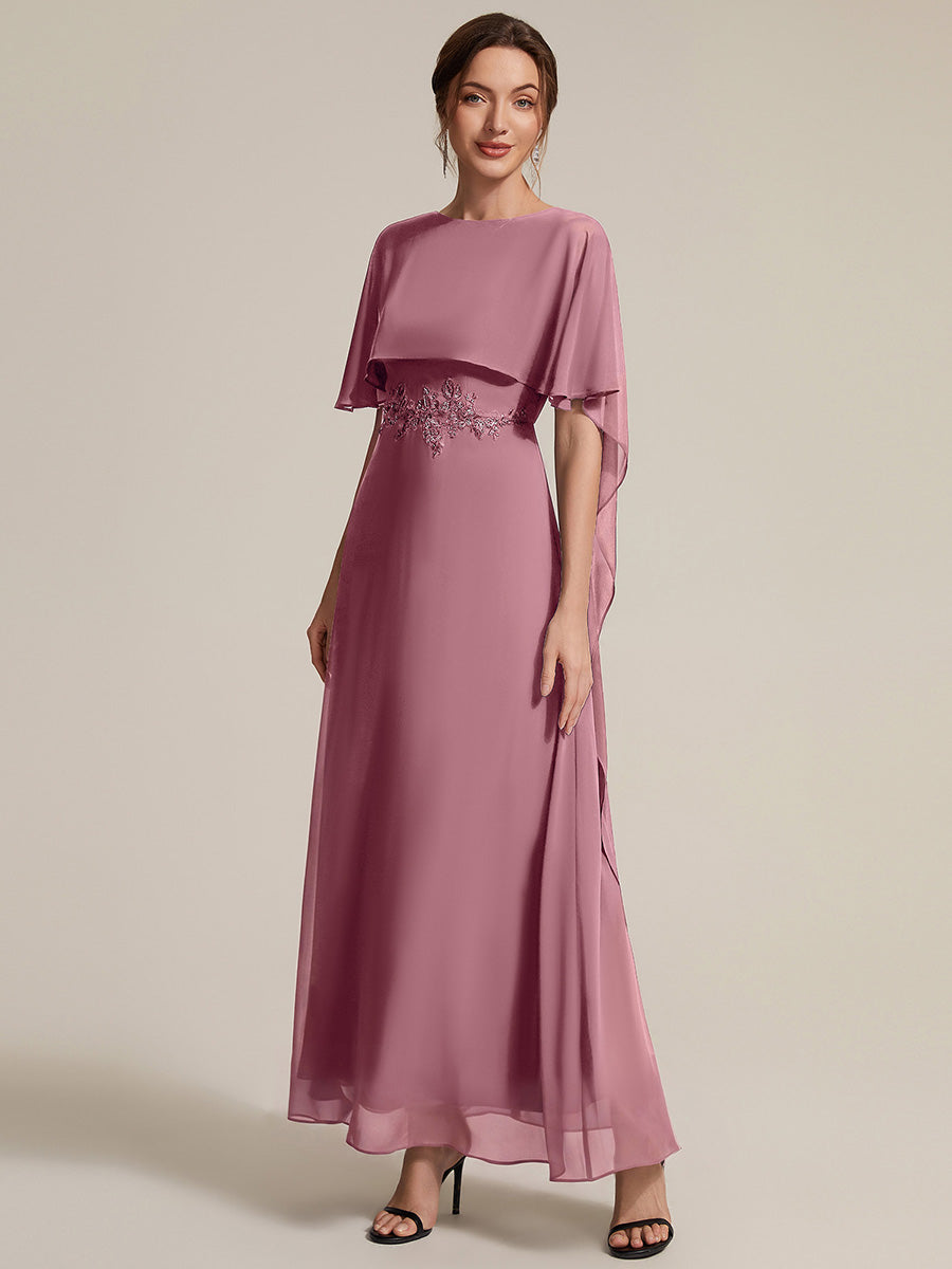 Chiffon Cape Sleeve A-Line Mother of the Bride Dress #color_Purple Orchid