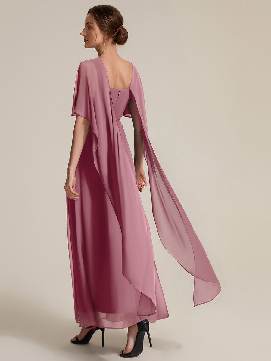 Chiffon Cape Sleeve A-Line Mother of the Bride Dress #color_Purple Orchid