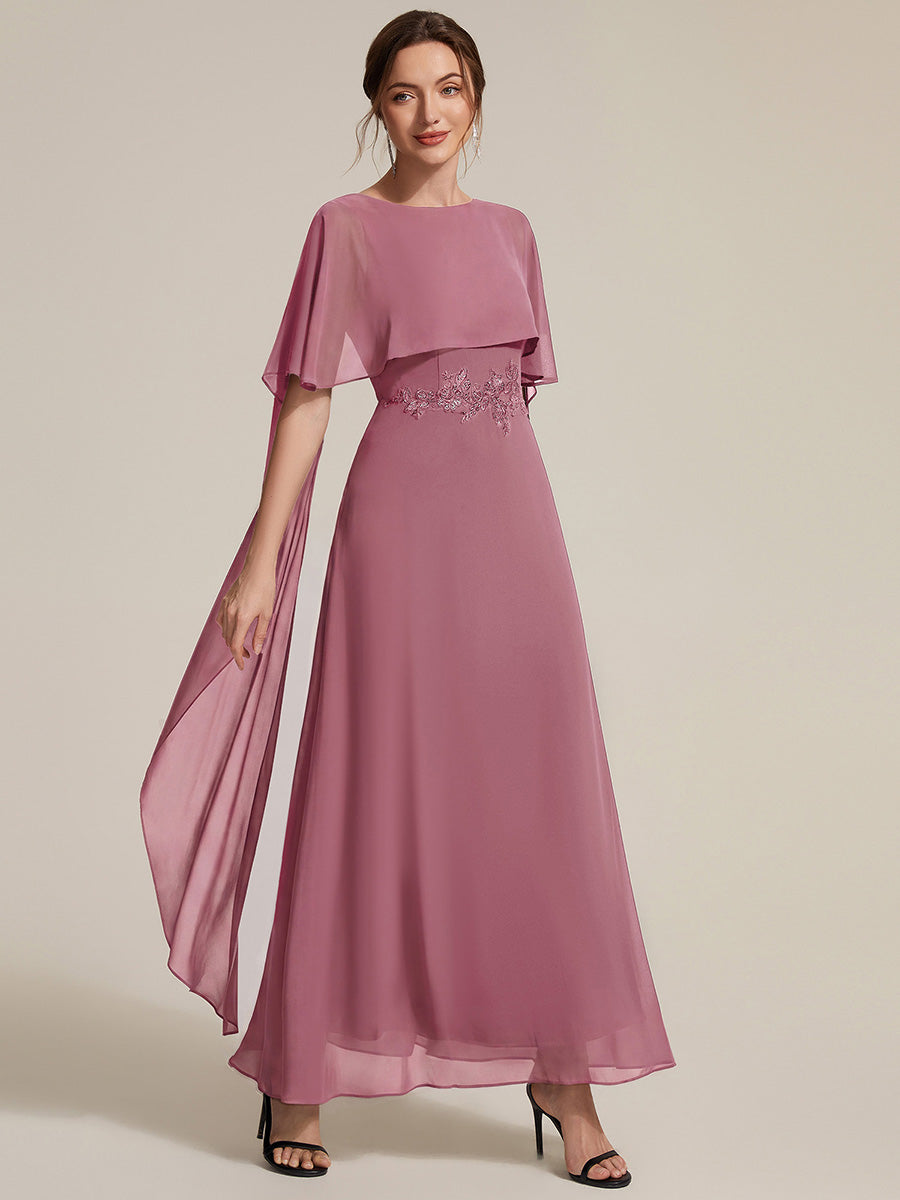 Chiffon Cape Sleeve A-Line Mother of the Bride Dress #color_Purple Orchid