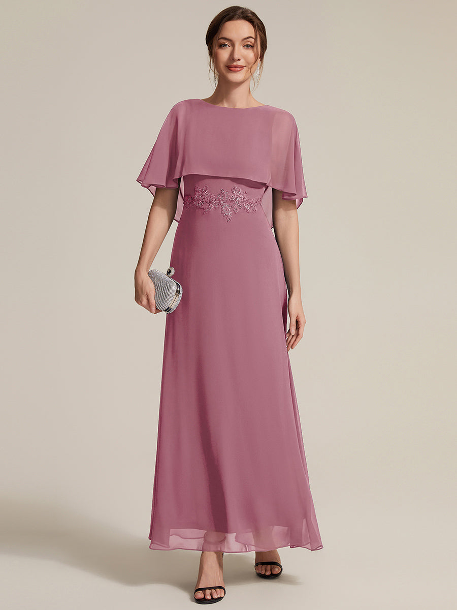 Chiffon Cape Sleeve A-Line Mother of the Bride Dress #color_Purple Orchid