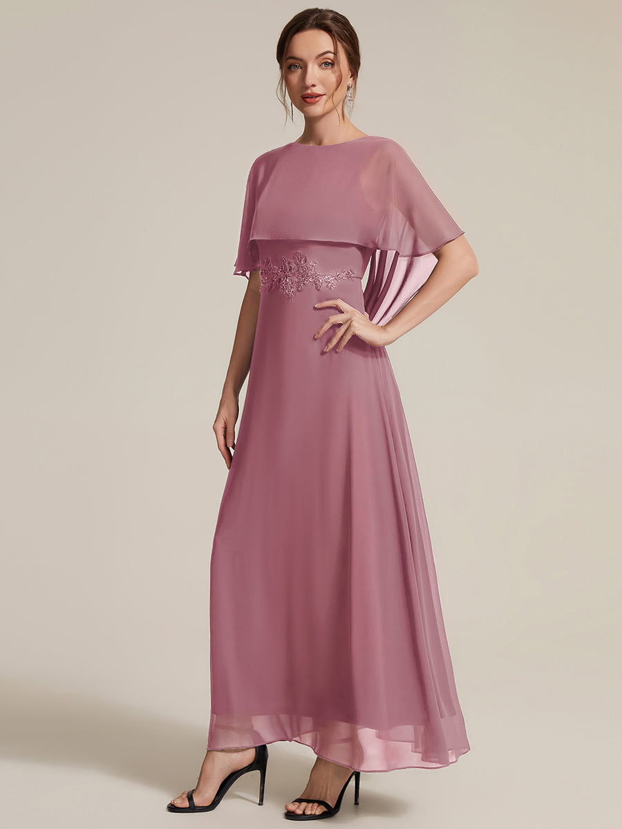 Chiffon Cape Sleeve A-Line Mother of the Bride Dress #color_Purple Orchid