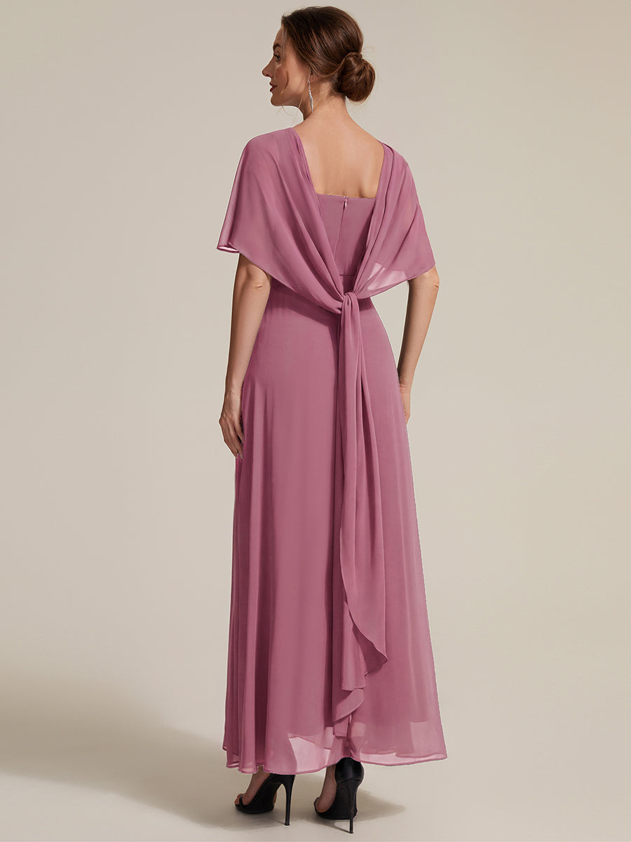 Chiffon Cape Sleeve A-Line Mother of the Bride Dress #color_Purple Orchid