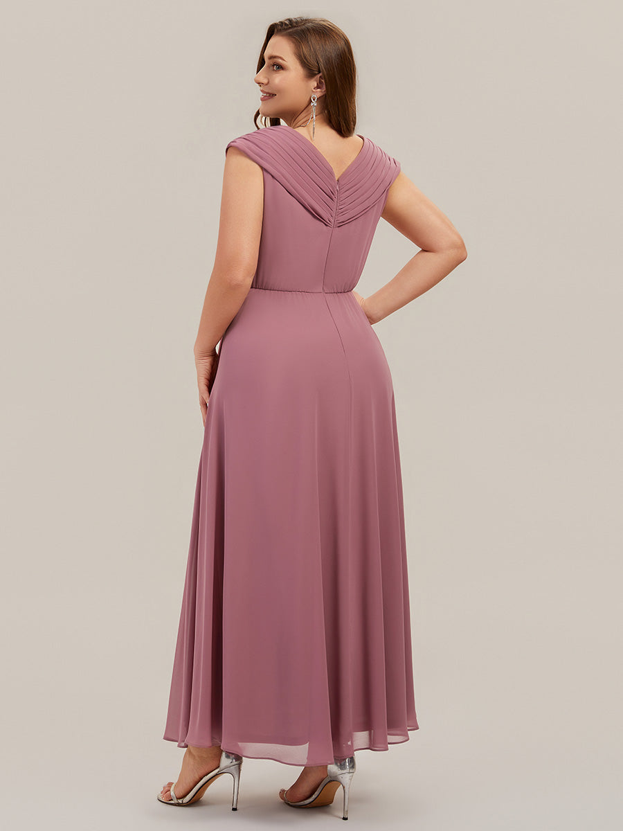 Flowing Ribbons Chiffon Cap Sleeve Mother of the Bride Dress #color_Purple Orchid