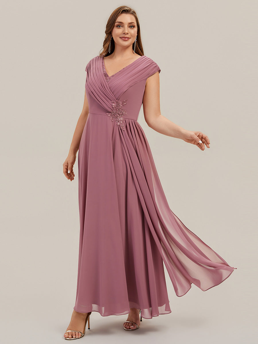 Plus Size Flowing Ribbons Cap Sleeve Mother of the Bride Dress #color_Purple Orchid