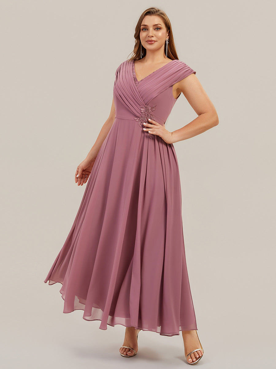 Flowing Ribbons Chiffon Cap Sleeve Mother of the Bride Dress #color_Purple Orchid