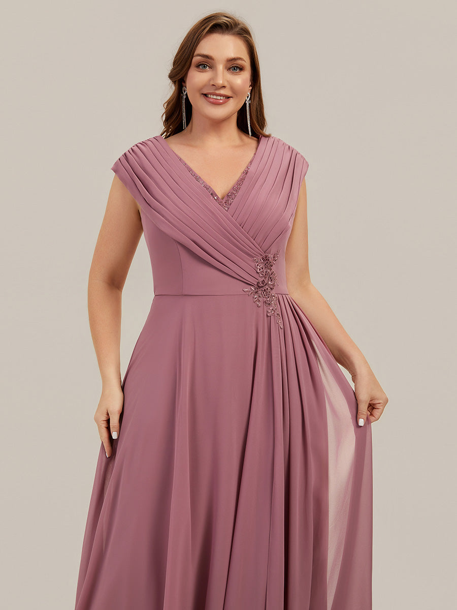 Plus Size Flowing Ribbons Cap Sleeve Mother of the Bride Dress #color_Purple Orchid