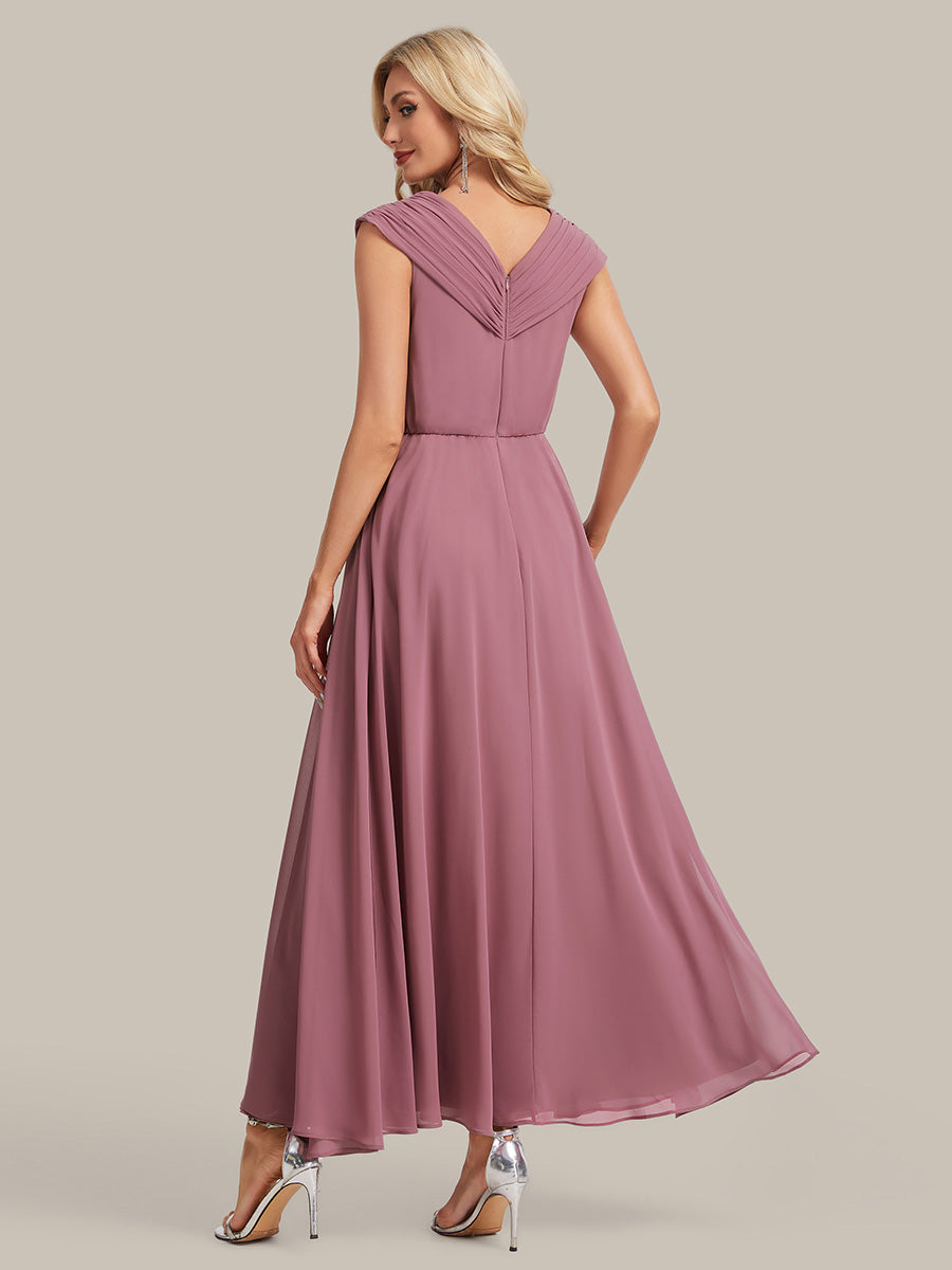Flowing Ribbons Chiffon Cap Sleeve Mother of the Bride Dress #color_Purple Orchid