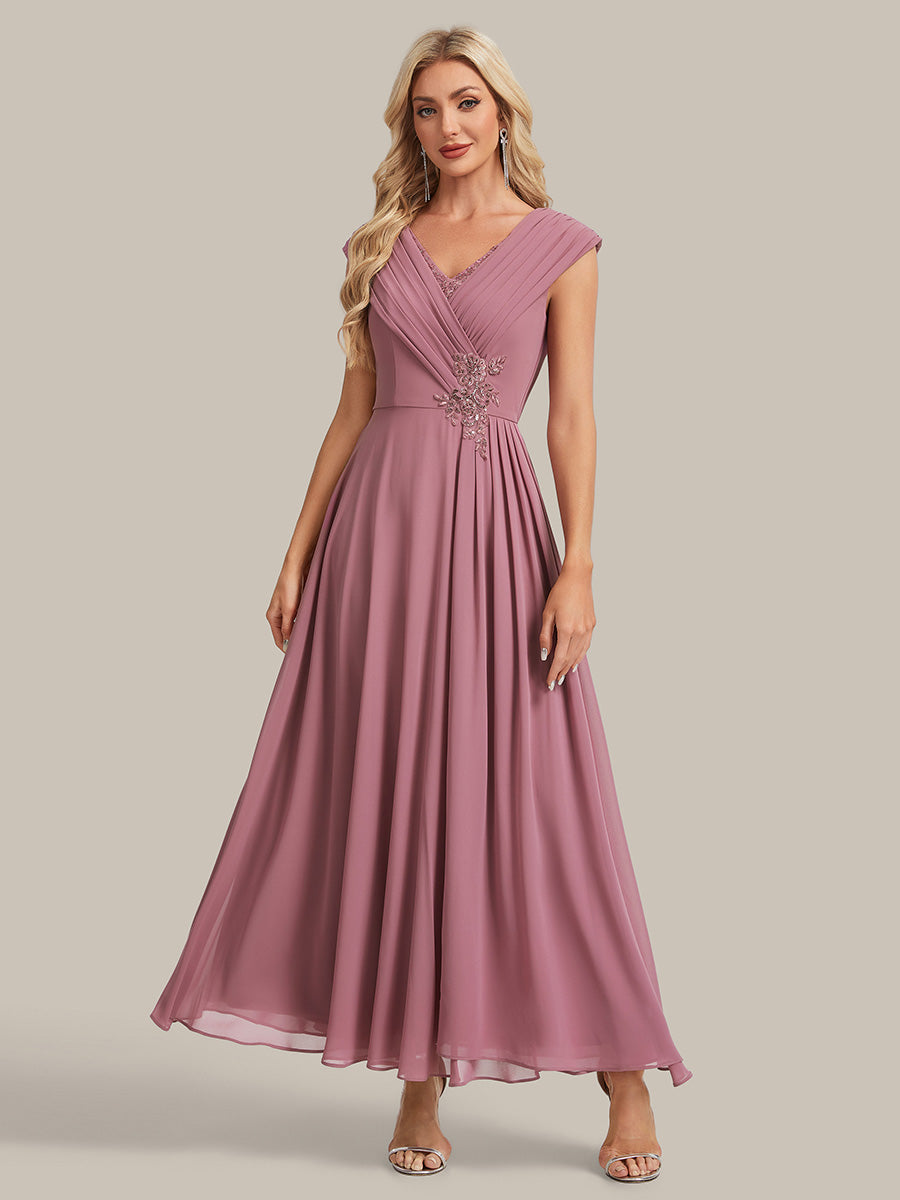 Flowing Ribbons Chiffon Cap Sleeve Mother of the Bride Dress #color_Purple Orchid