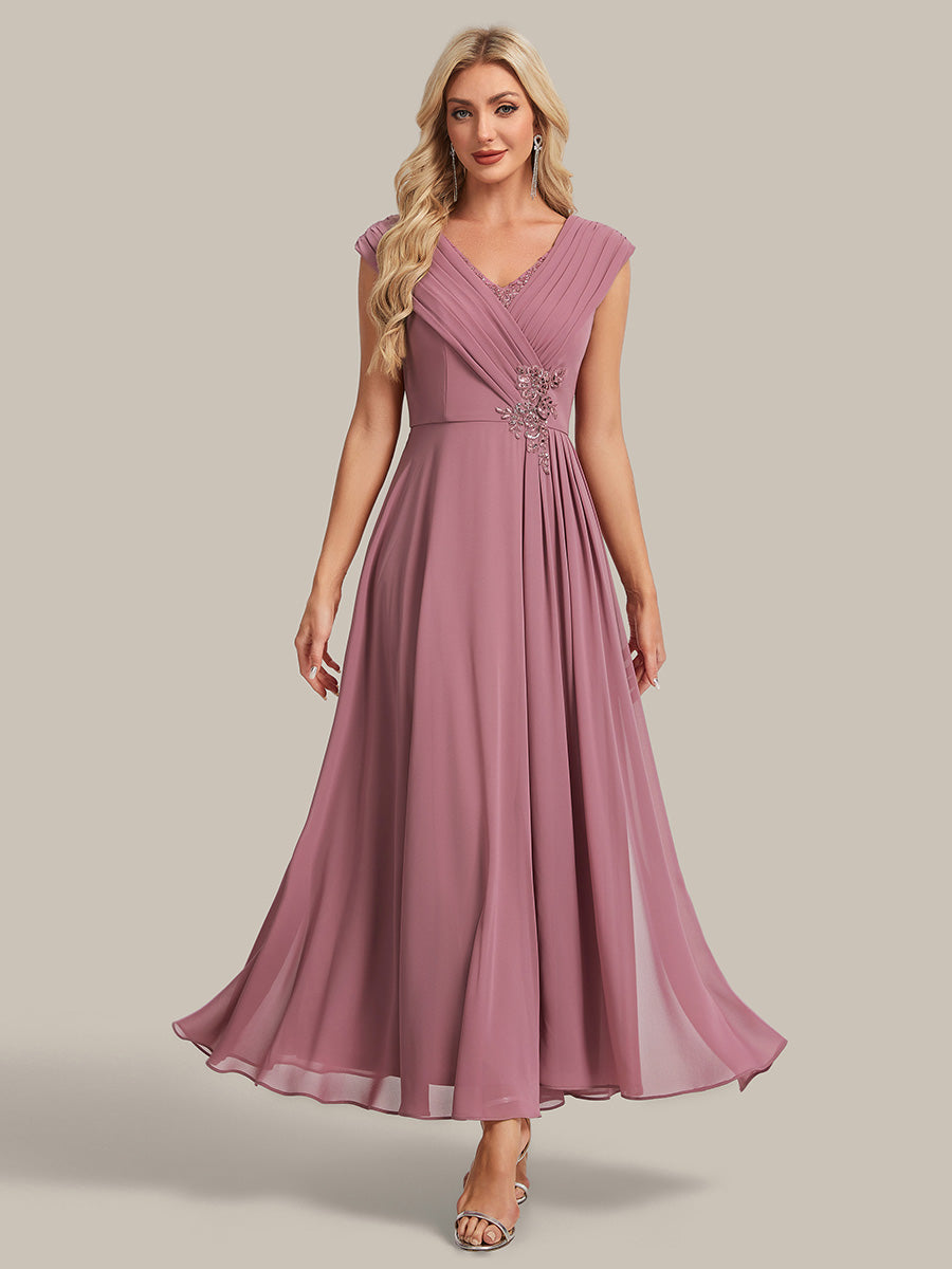 Flowing Ribbons Chiffon Cap Sleeve Mother of the Bride Dress #color_Purple Orchid