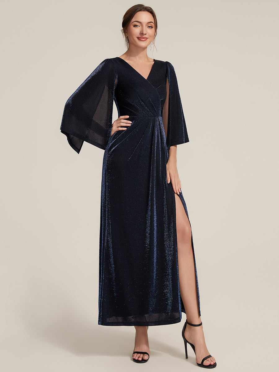 Ever-Pretty Lurex Mesh Cape Sleeve Sheath Maxi Dress