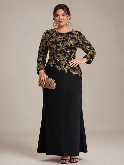 Plus Size Sequins Fitted Sleeve Mother of the Bride Dress