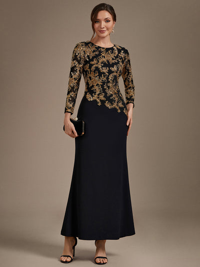 Sequin Fitted Sleeve Mother of the Bride Dress