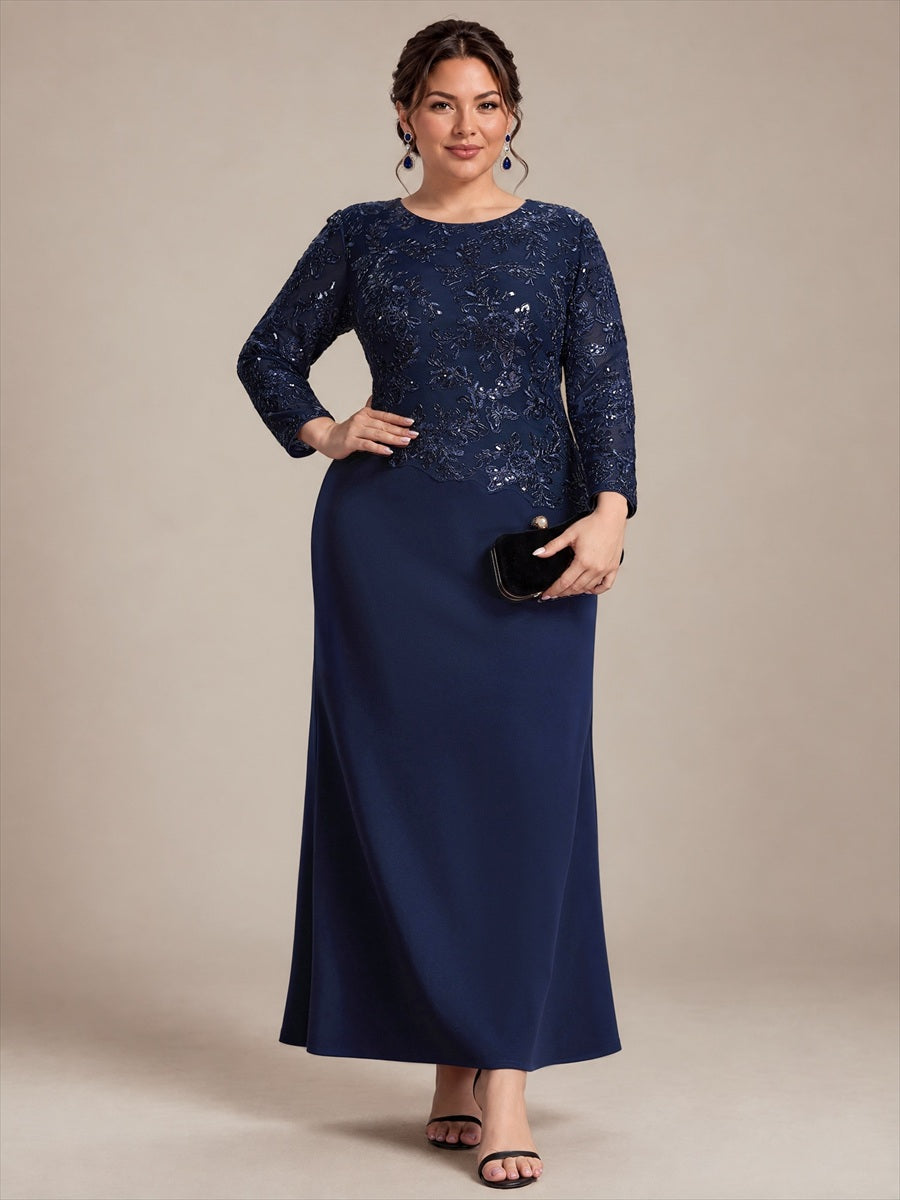 plus size blue mother of the bride dresses Sequins Fitted Sleeve Dress and formal celebrations