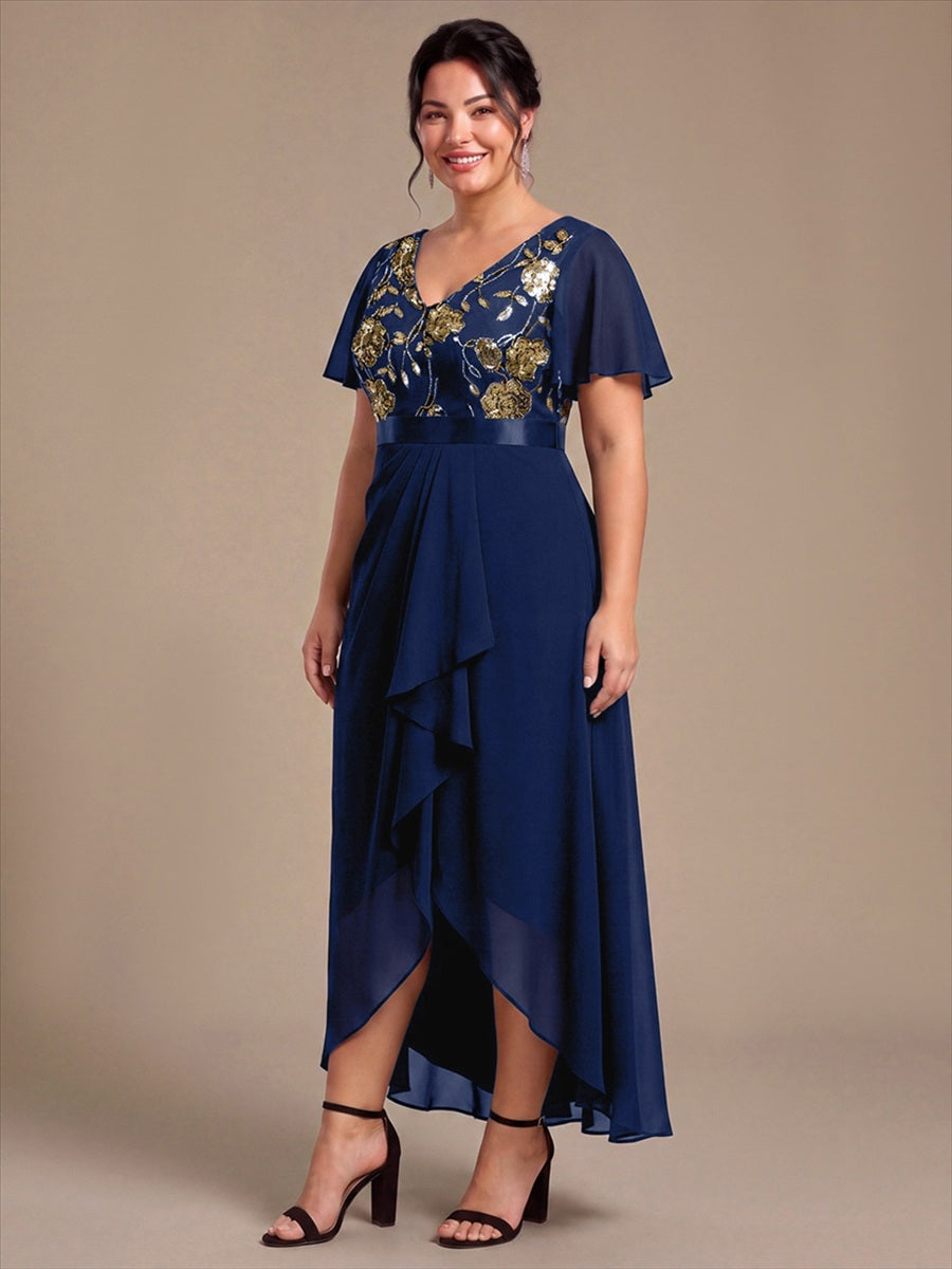 Plus Size Sequin Chiffon Mother of the Bride Dress #color_Navy Blue