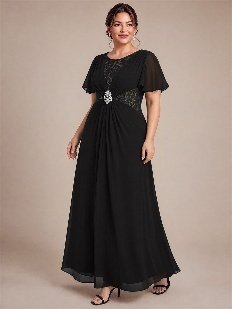 Plus Size See-through Ruffle Sleeve Mother of the Bride Dress #color_Black