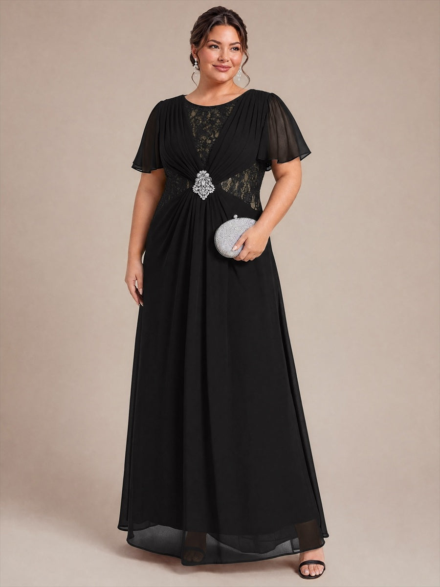 Chiffon Maxi Length Round neckline dress for the mother of the bride #color_Black