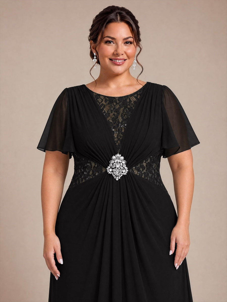 Chiffon Maxi Length Round neckline dress for the mother of the bride #color_Black
