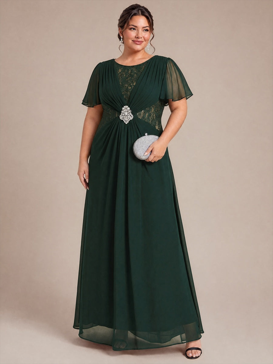 Chiffon Maxi Length Round neckline dress for the mother of the bride #color_Dark Forest Green