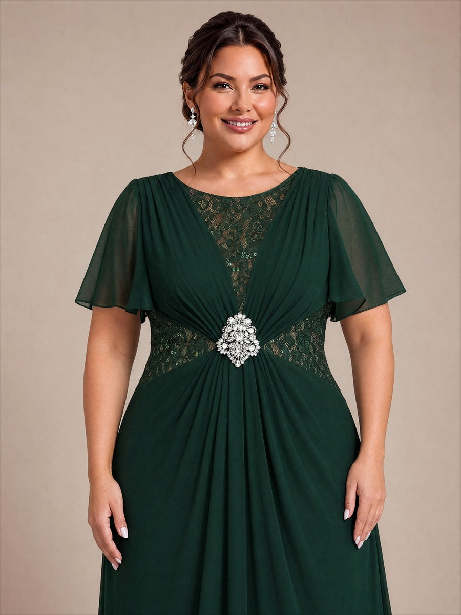 Chiffon Maxi Length Round neckline dress for the mother of the bride #color_Dark Forest Green