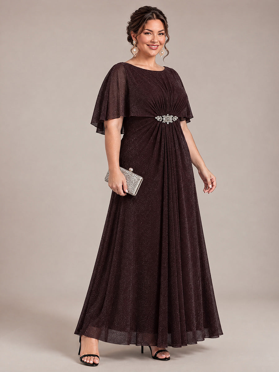 Plus Size Lurex Mesh Shawl Sleeve Mother of the Bride Dress #color_Mahogany Brown